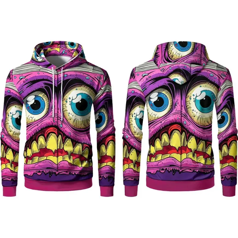 Halloween Horror Monster Eyes 3D Print Hoodie Autumn Fun Mummy Graphic Pullover Y2K Men Women Holiday Party Cosplay Sweatshirt