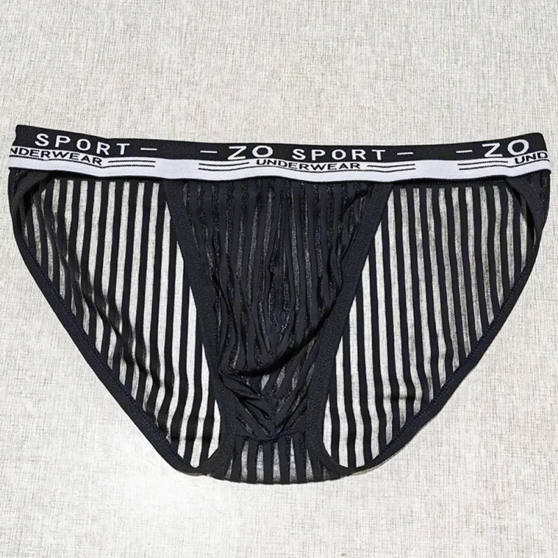 Striped Men's High Slit Sexy Pouch Underwear Ice Silk See Through Comfortable Male Triangle Briefs Man Underclothes — image 16