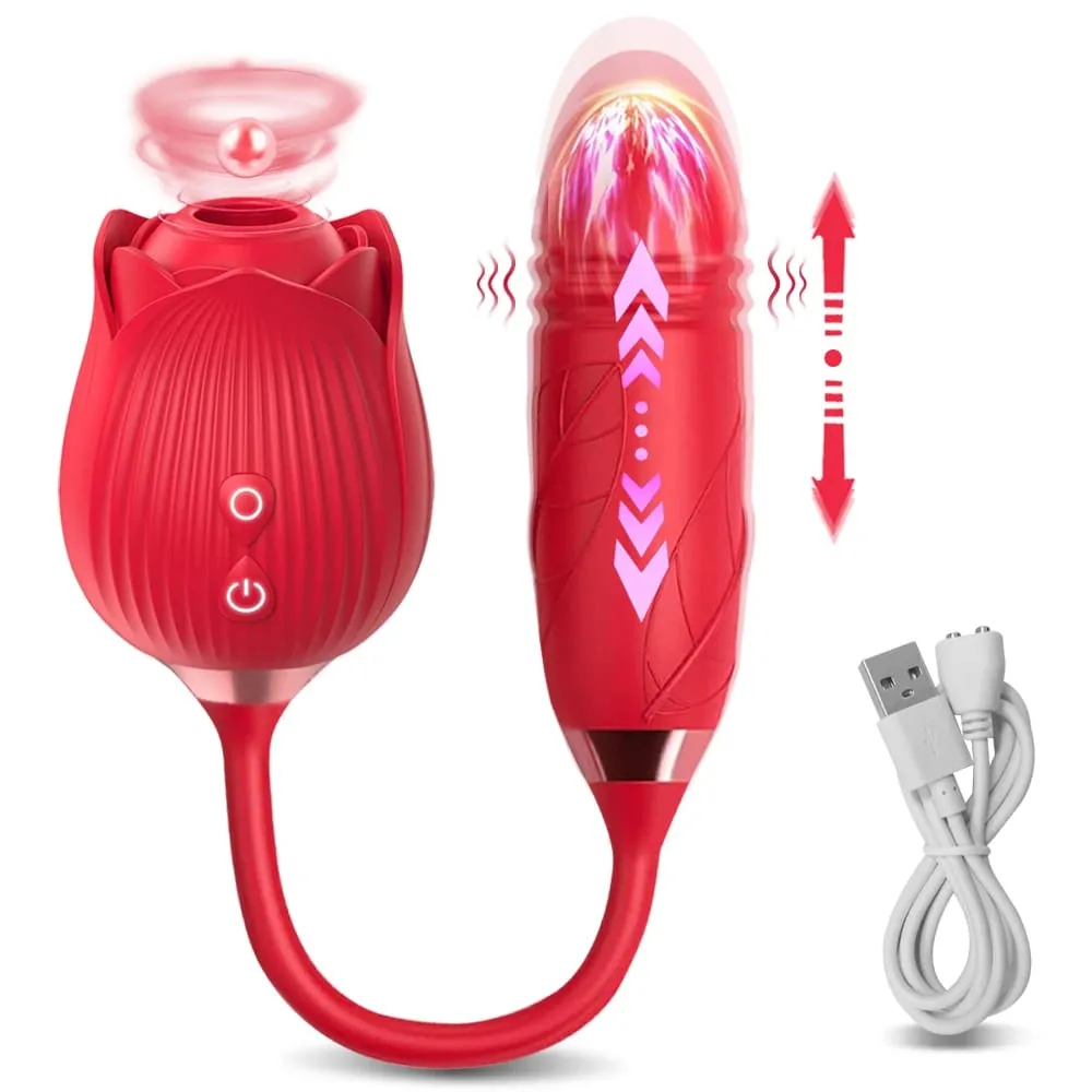 Powerful Rose Sucking Thrusting Vibrator Clitoral Nipple Stimulator G-Spot Massager Rechargeable Waterproof Sex Toy for Women
