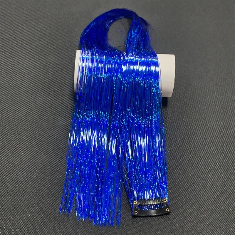 Synthetic Rainbow Tinsel Hair Extensions Clip In Shiny Glitter Wig Hairpiece for Women Party Cosplay Daily DIY Hair Accessory — image 13