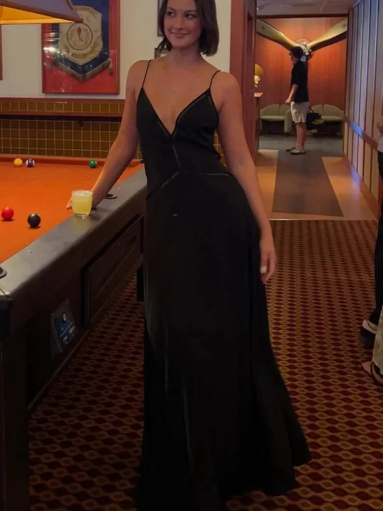 Elegant Deep V-neck Backless Long Dress Women Solid Spaghetti Strap Sleeveless Sling Dresses 2026 Lady Holiday Party Vestidos — image 6