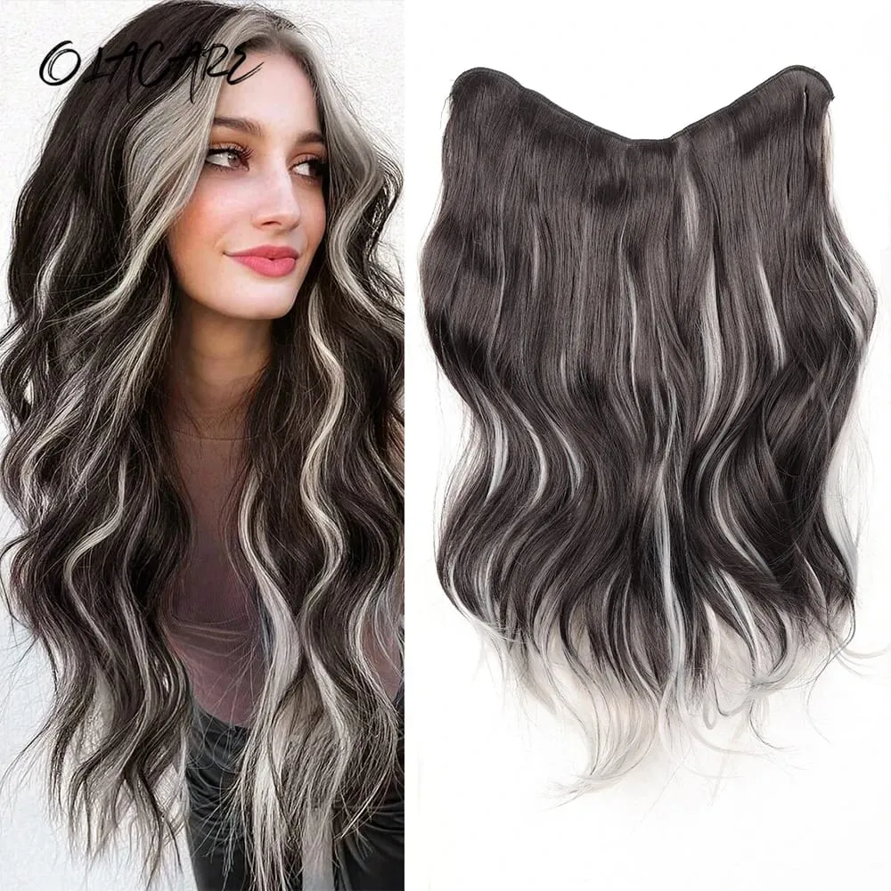 Synthetic Long Curly Wavy Hairstyle Hairpiece 5 Clip In Hair Extensions Black Brown Grey Natural Fake Hair For Women — image 1