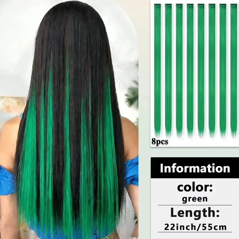 22Inch Synthetic 8pcs Long Straight Clip-In Hair Extension Highlights Multi-Color Rainbow Hairpiece for Women Daily Praty Use — image 8