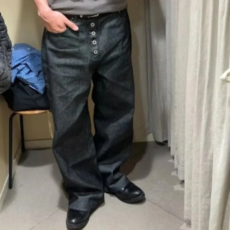 Mens Jeans Harajuku Summer Hong Kong Style Letter Print Denim Pants Hip Hop Ins High Street Trendy Loose Cool Fashion Trousers — image 4