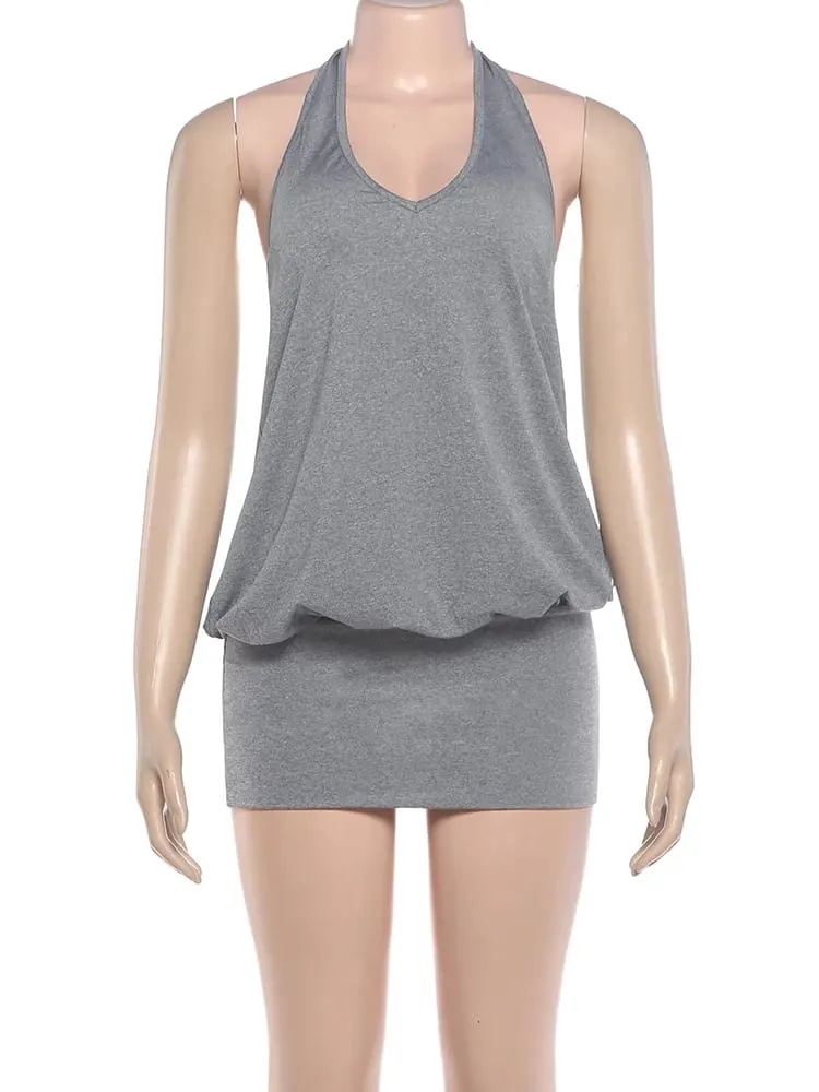 Weird Push Fashion Simple Dress Women Autumn Trend Ruched V-Neck Sleeveless Sexy Midnight Street Party Club Peach Hip Bodycon — image 7