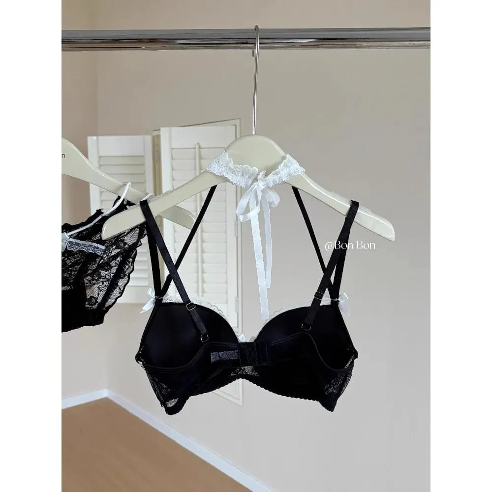 Halter Neck Lace Bra Panty Set French Style Women Lingerie Push‑Up Breathable Skin‑Friendly Daily Underwear tセクシーな — image 2
