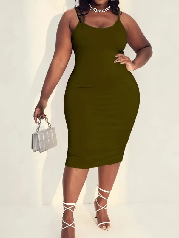 Plain Solid Low Scoop Neck Mid-Length Silhouette Wide Color Range Plus Size Knit Spaghetti Strap Maxi Dress Skin Friendly Comfort Modern Fashion Casual All Season Daily Wear Sleeveless Dress For Curvy Females — image 8