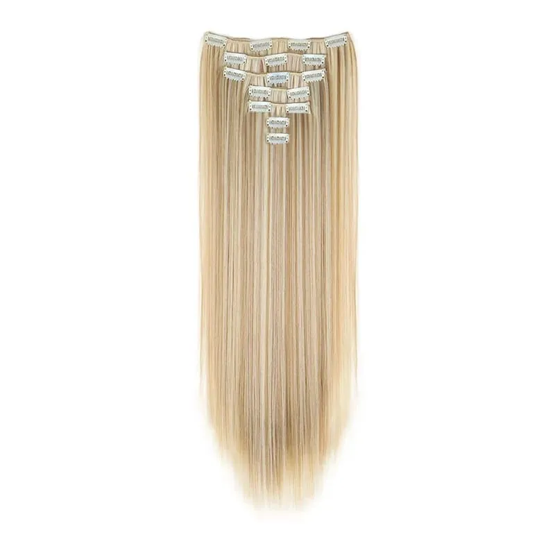 24Inch Synthetic 7Pcs/set Long Straight Hair Extension 16Clips Hairstyle Black Blonde Y2K Kpop Hairpiece for Women Christmas Eve — image 13