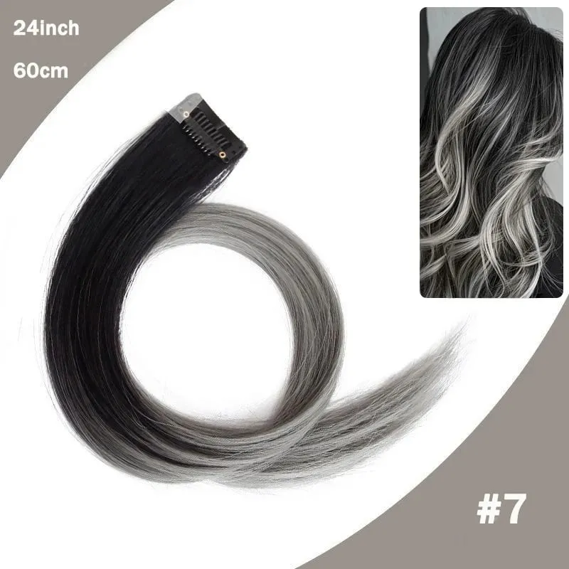Hair Clips Hair Extensions Wig Synthetic Long Straight Gradient Color Clip-in Hair piece Hair Clips for Hair for Women Wear — image 12