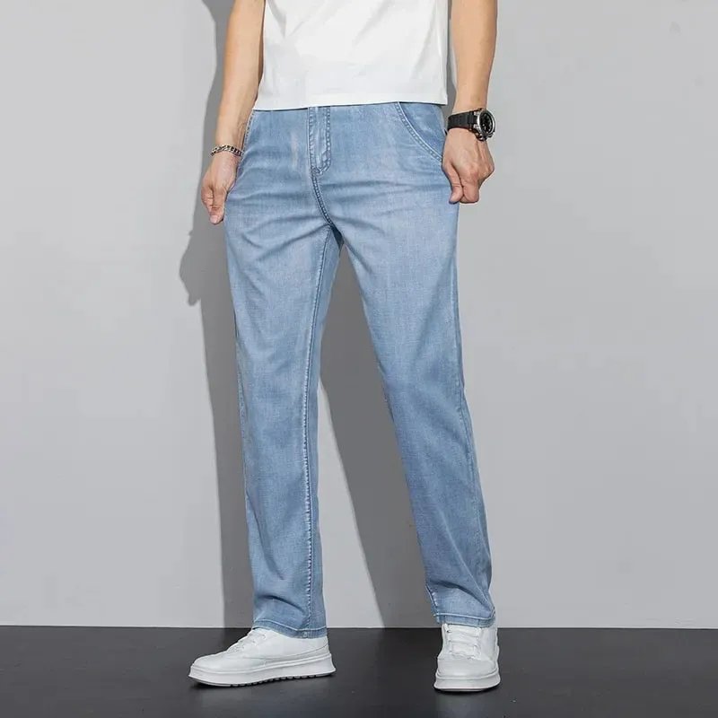 2026 New in Lyocell Fabric Summer Ultra-thin Men's Jeans Soft Drape Loose Straight Casual Denim Pants Street Wide Leg Trousers