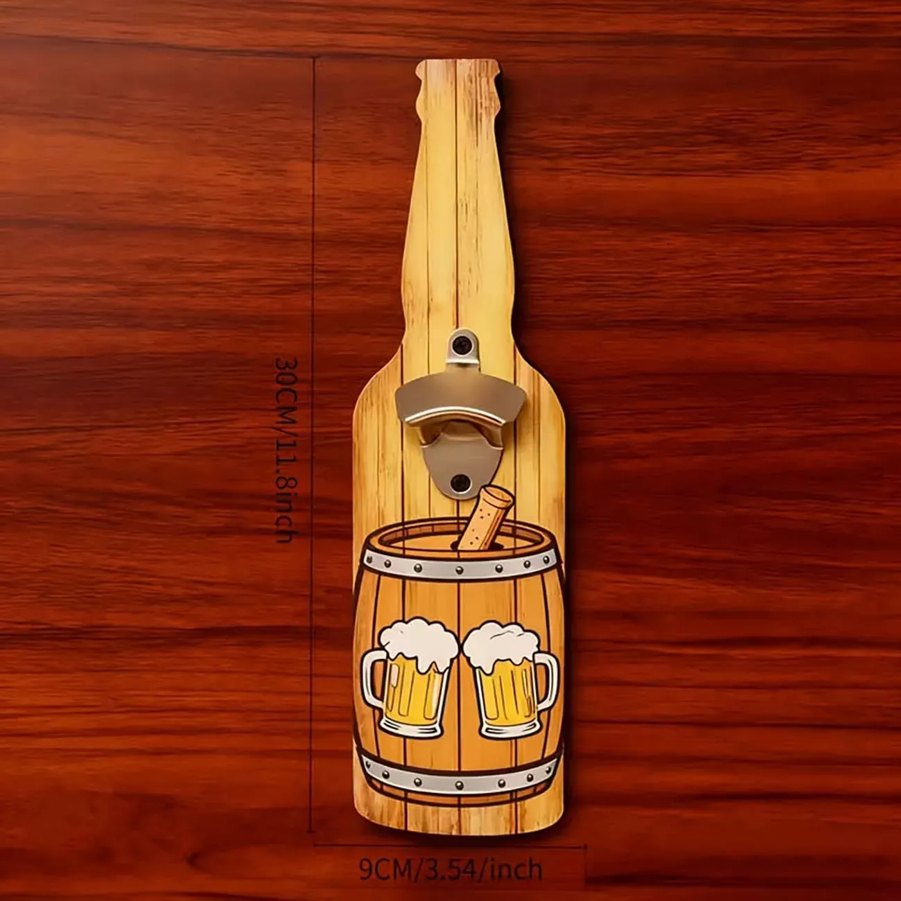 Vintage Beer Bottle Shaped Wooden Opener Cartoon Cowboy Holding Beer Mug Pattern Wood Accessory for Indoor Bar Wall Decoration — image 2
