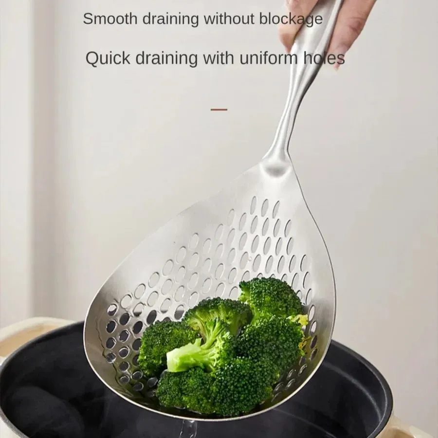 1pc Large Durable Stainless Steel Colander Skimmer Spoon Heavy Duty Food Strainer Spoon for Frying & Cooking Kitchen Utensils — image 4