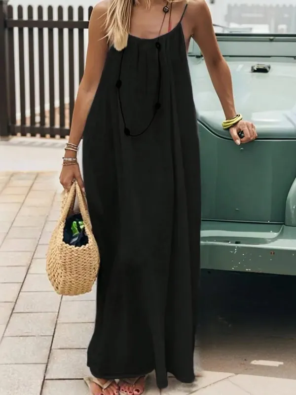 Casual Solid Loose Dress For Women Sexy Sleeveless Spaghetti Strap Backless Lace-up Robe Femme Holiday Beach Party Clothes New — image 8