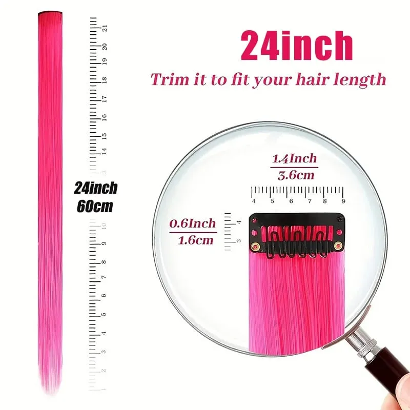 5 Pieces of Colorful Hair Clips 24 Inch Long Straight Fake Hair Clips Combined for Christmas Fashion Wig Pieces — image 3