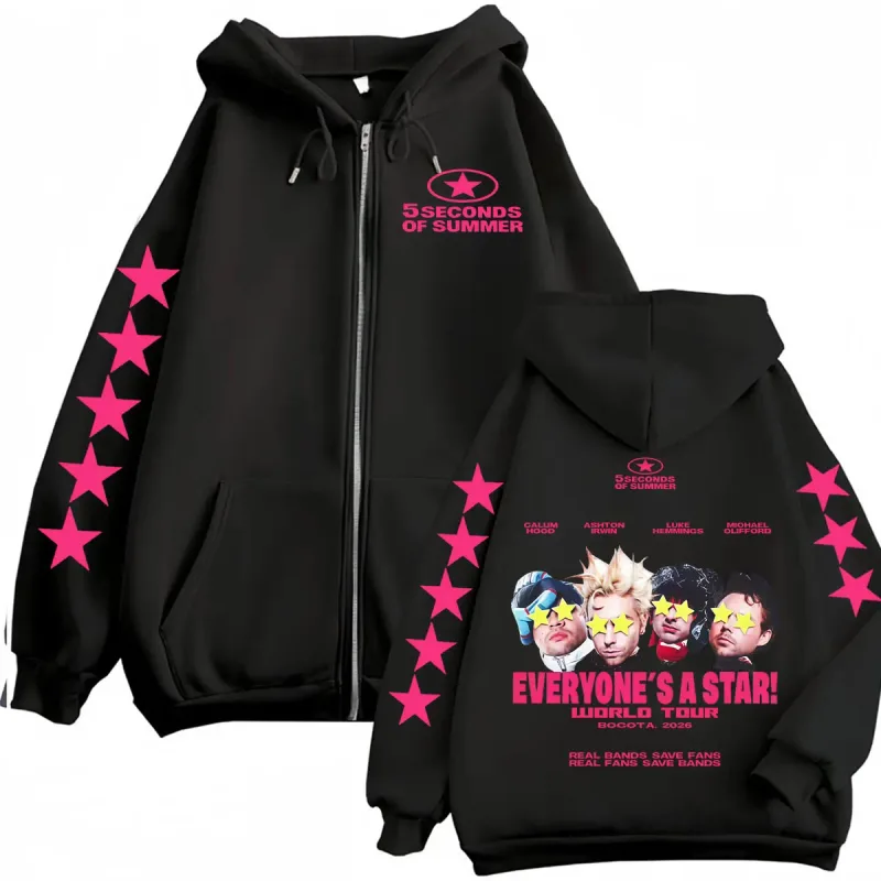 5 Seconds of Summer Everyone's A Star World Tour Zip Up Hoodies Men Women Harajuku Hip Hop Gothic Jacket Sweatshirt Hoodie Coats — image 13