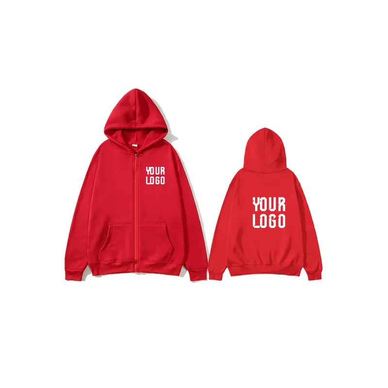 Solid Color Zipper Hoodie | Customizable Text Pattern Jacket | Unisex Team Customization — image 3