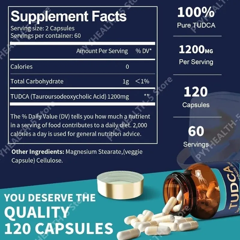 Bile Salts 120 Capsules Ultra Strength Pure TUDCA Liver Supplements Liver and Gallbladder Cleanse & Repair Vegan — image 4