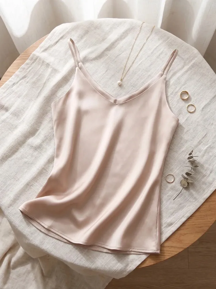 2026 Summer Spaghetti Strap Women Tank Top Halter V Neck Basic White Cami Sleeveless Satin Silk Tops Women'S Camisole — image 9
