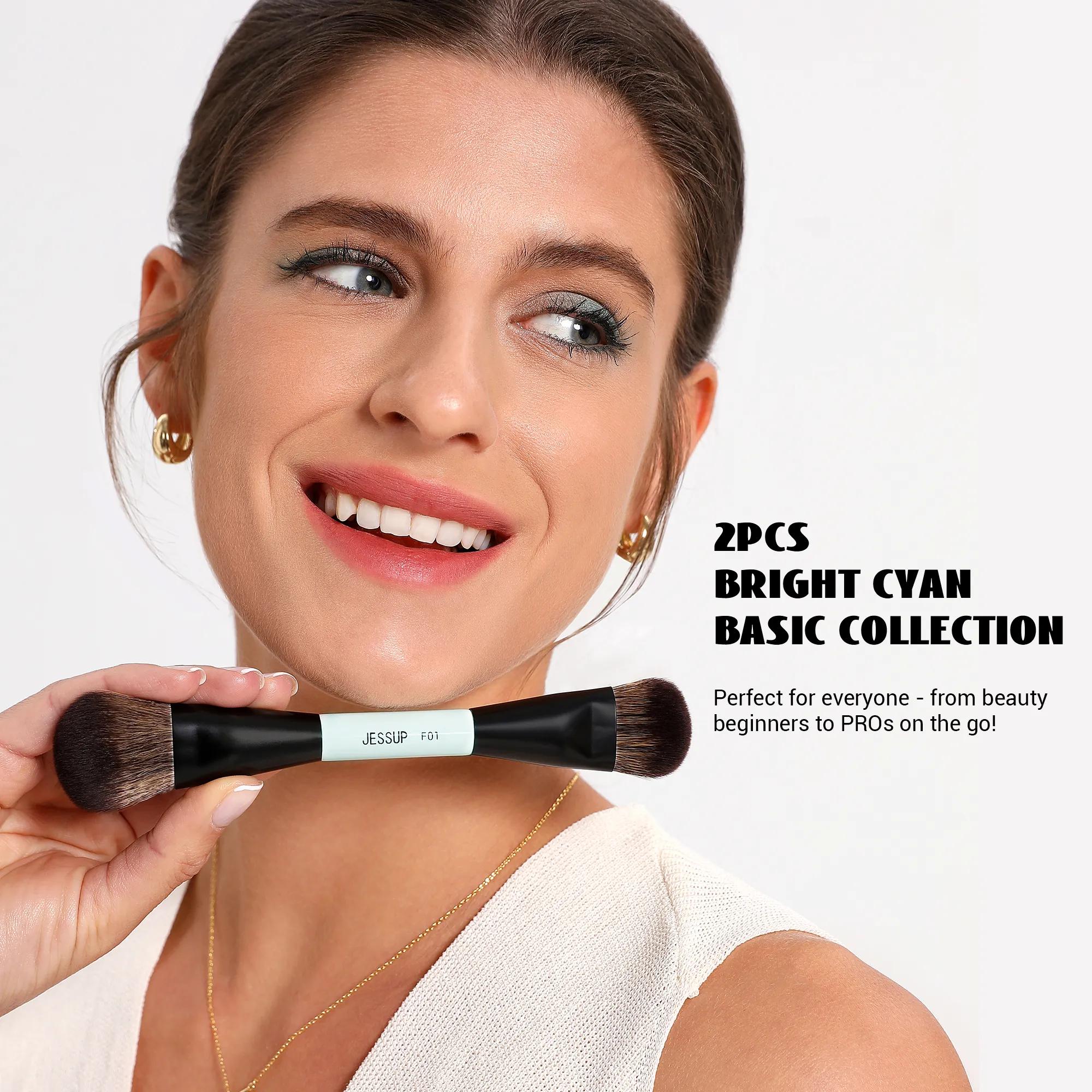 Jessup 2PCS Double Sided Makeup Brush Set Professional Foundation Contour Blush Eyebrow Shadow Blending Brushes Kit T502