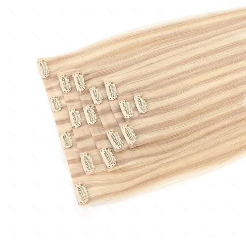 PU Clip Ins Human Hair Premium Remy Clip In Extensions On Tape Weft Silk Straight European Real Natural Hair 14-24inch 7pcs 110G