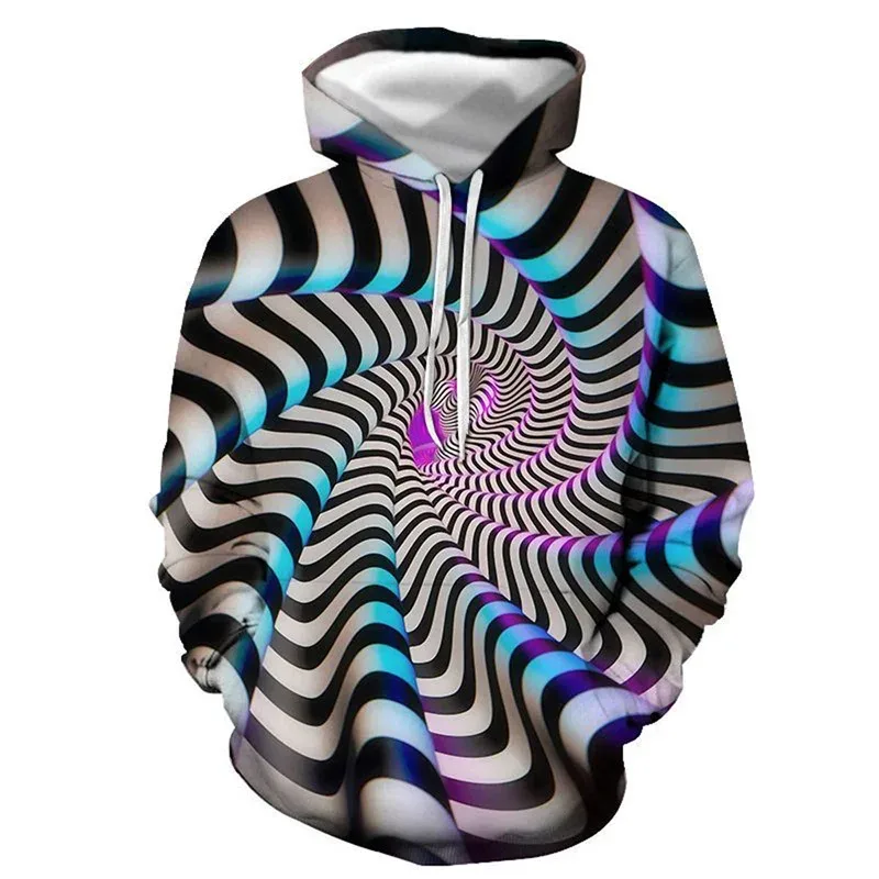 Men's Black And White Vertigo Hooded Sweatshirt 3D Printed Pattern Street Pullover Long Sleeved Sportswear For All Seasons Men — image 2