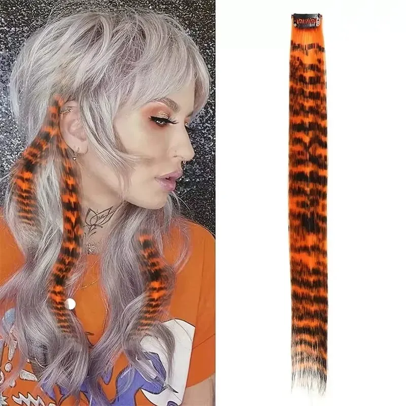 3pcs/set Stripe Printed Hair Colorful Long Straight Hair Pieces Synthetic Clip-in Hair Extensions for Daily Use Party Halloween — image 11