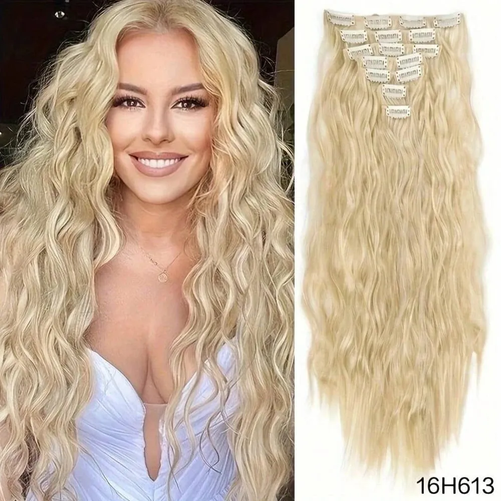 Synthetic Clip In Hair Extensions 7PCS Set Kinky Curly 20inch Long Clip On Hairpiece Style For Women Girls Daily Party — image 15