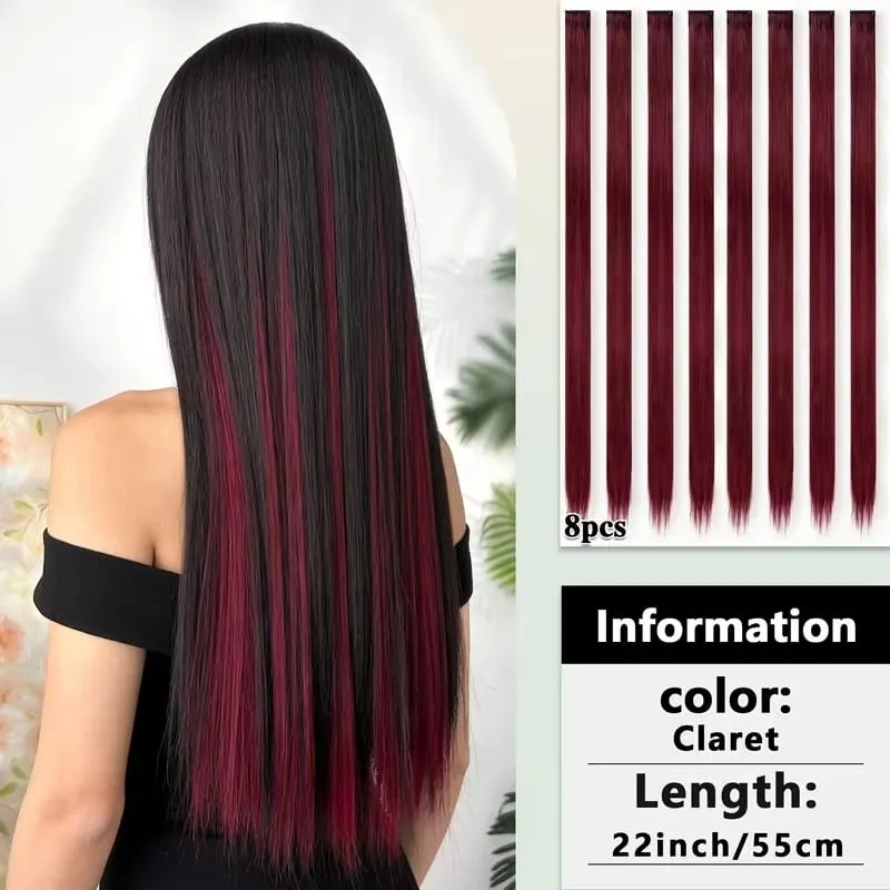 22Inch Synthetic 8pcs Long Straight Clip-In Hair Extension Highlights Multi-Color Rainbow Hairpiece for Women Daily Praty Use — image 10