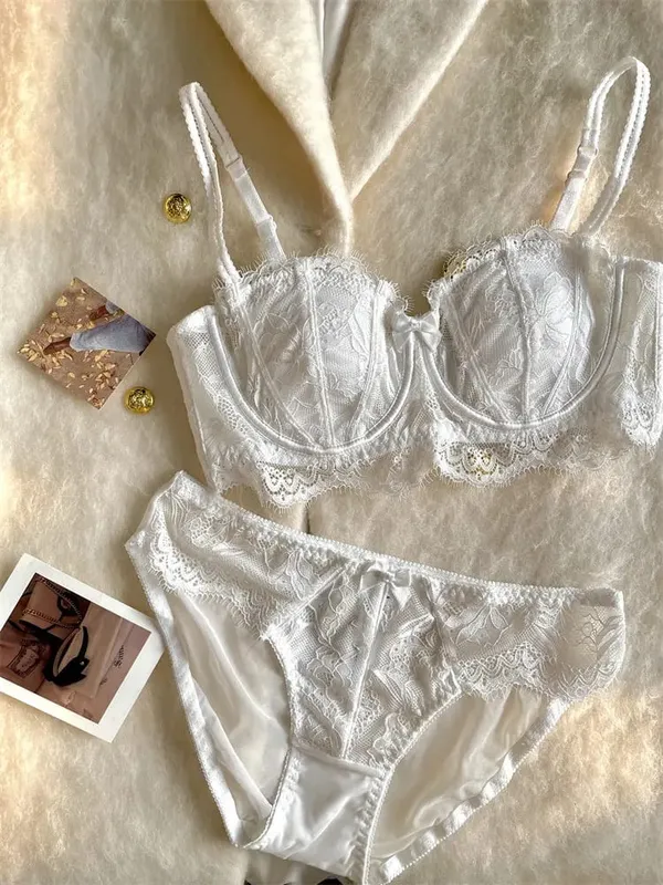French Half Cup Rabbit Ear Bra Set Hot Sale Strapless Non‑Slip Minimizer Side Support Anti‑Sag 32‑38 Women Lingerie — image 8
