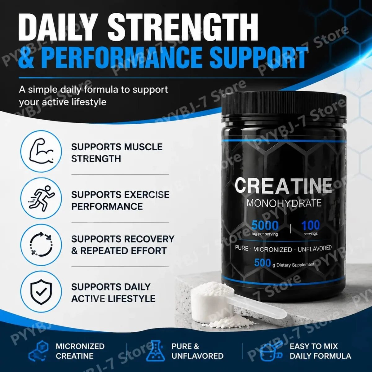 Pure Micronized Creatine Monohydrate Powder 5000mg Per Serving Sports Exercise Performance Support Supplement 100 Servings — image 4