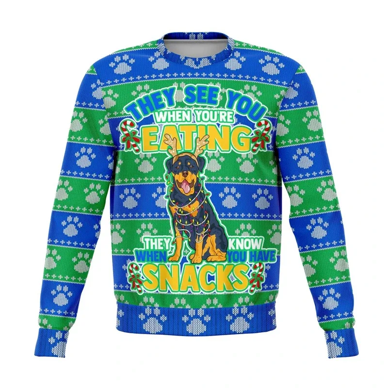 Colorful Dog Cat Pattern Ugly Christmas Sweater For Men 2026 New Year Festival Hoodie Women Merry Christmas Crew Neck Sweatshirt — image 6