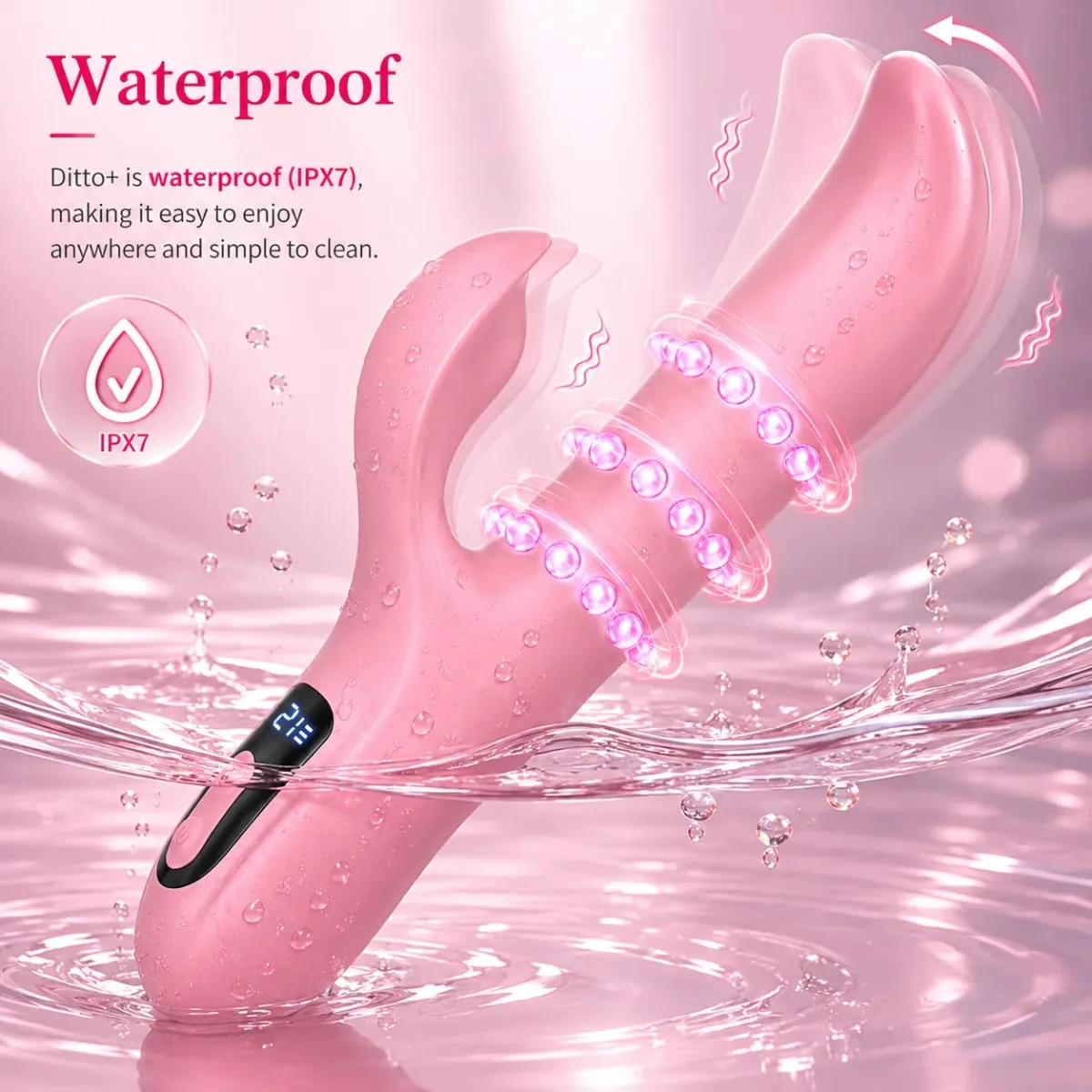 Rabbit Vibrator Sex Toy for Women Rotating Beads Wiggling G Spot Massager Dual Vibration LCD Display Waterproof Silicone — image 5