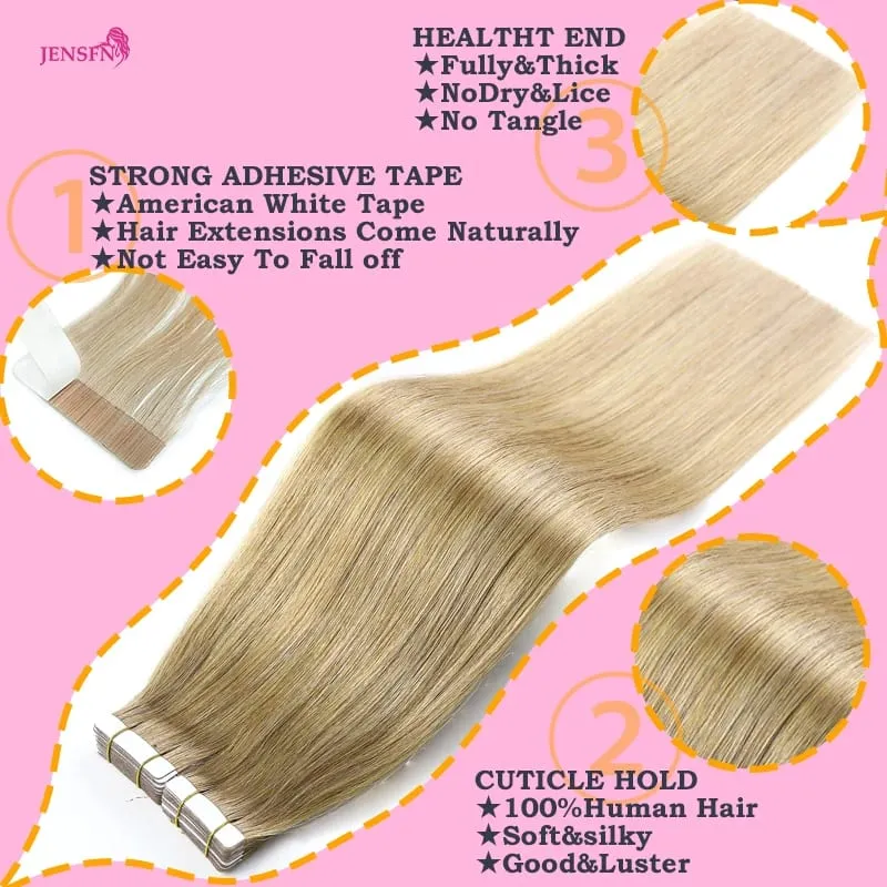 Tape In Hair Extension 100% Real Human Hair Straight Hair Seamless Invisible Skin Weft Remy Tape Ins Brown Blonde Womem — image 3