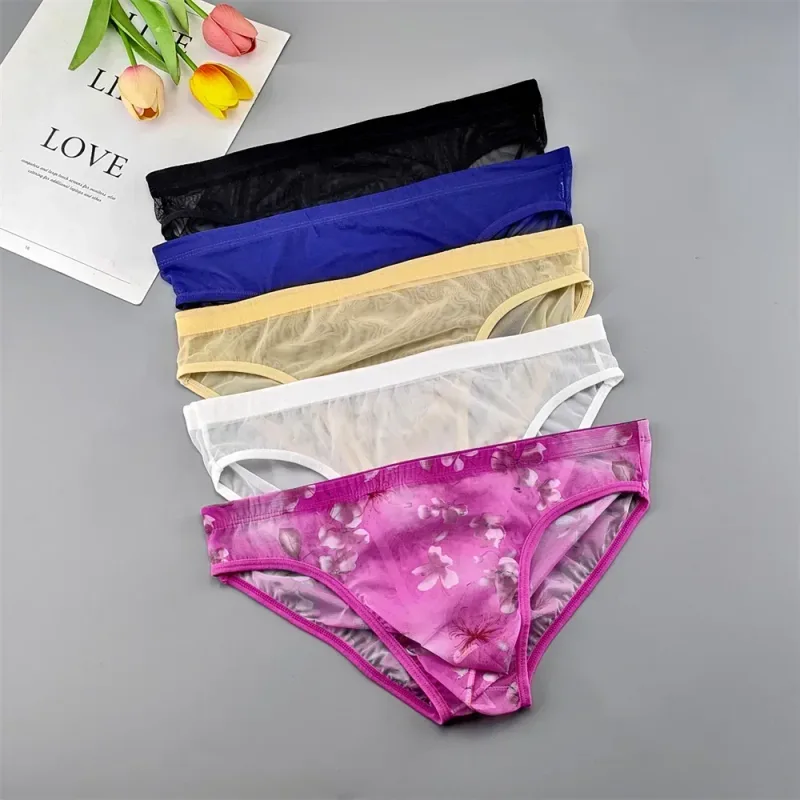 Plus Size Transparent Underwear See Through Sexy Briefs para sa Mga Lalaki na may Pouch Nylon Hombre Slips Breathable Male Panties XL-4XL — image 2
