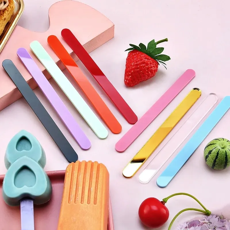 Food Grade Acrylic Ice Cream Sticks 10pcs/set Colorful Light Popsicle Stick Stirring Rod Distinguishing Labels Kitchen Tools — image 3