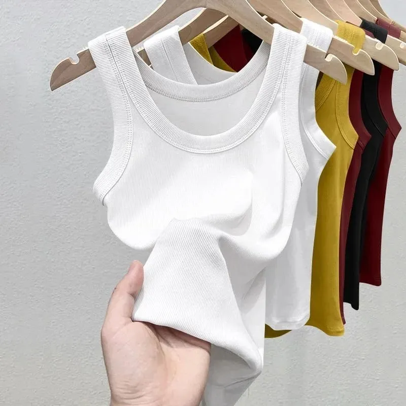 Women's Solid Round Neck RibbedTop Camisole Summer Basic Elastic Spaghetti Strap Top Lightweight Cool Base Shirt Sleeveless Vest — image 3