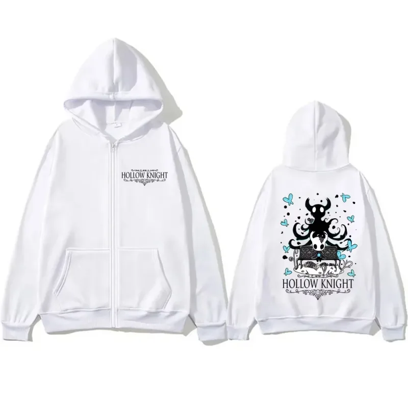 Gaming Hollow Knight Graphic Zipper Hoodie Men's Women's Casual Cartoon Style Hoodies Unisex Funny Game Lover Zip Up Jacket Coat