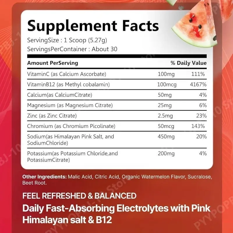 Electrolyte Supplements Watermelon Flavor Sugar Free Hydration Mix with Sodium Potassium Magnesium Calcium Travel Jar — image 2