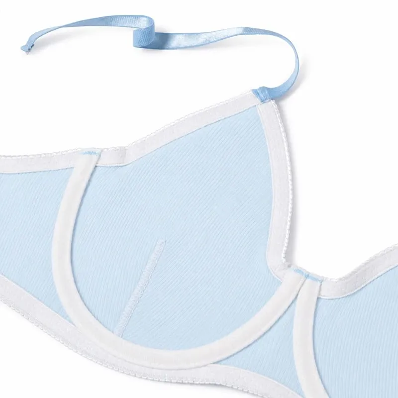 Women Solid Ribbed Lingerie Set Underwire Thin Cup Bra Matching Low Rise Thong Soft Daily Intimates — image 5