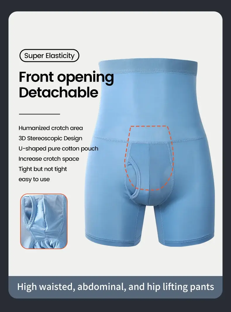 Men's sports underwear: high-waisted, belt-curving, plus-size, lengthened, anti-leg chafing, waist-protecting, flat-cut shorts — image 3