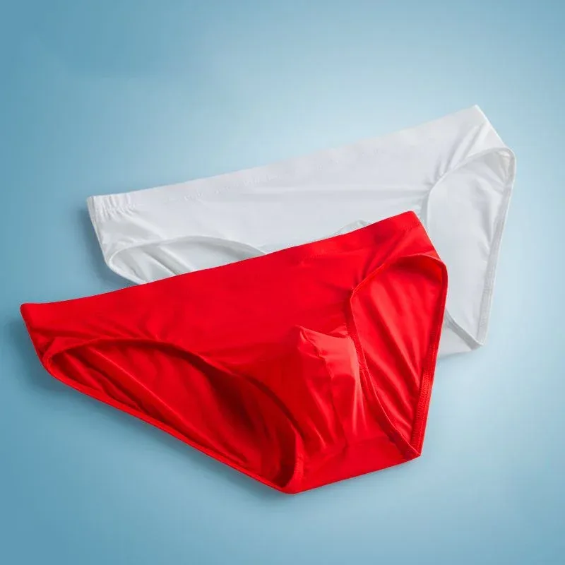 2pcs Ice Silk Men Bulge Pouch Briefs Silk Smooth Nylon Underwear Low Waist U Convex Male Panties Europe Size M-XXL — image 10