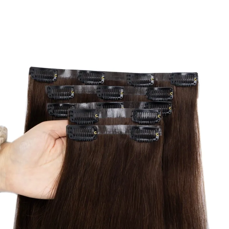 Invisible PU Clip In Hair Extension Human Hair Injected PU Tape Weft Clip in Extension 7Pcs/set 12-24inch 100G 120G Clip On Hair