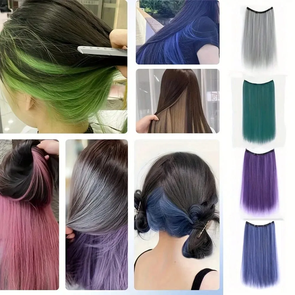 Synthetic Colored Highlighting Clip-in Hair Extensions Long Straight Ear-hanging Dyeing Wig Piece Color Thin Seamless Fake Hair — image 7