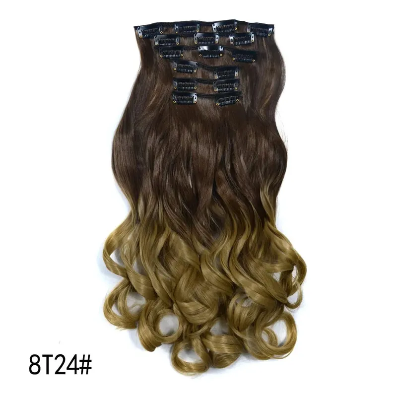 16 Clips In Hair Extensions Women Natural Wave Hair Extensions 6Pcs/Set Synthetic Hair Piece Heat Resistant Hairpiece 20 Inch