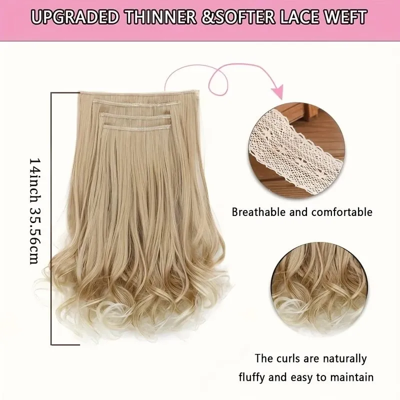 Synthetic 14Inch 4pcs/set Short Beach Wavy Curly Clip In Hair Extensions Heat Resistant Hairpiece For Women Daily Use