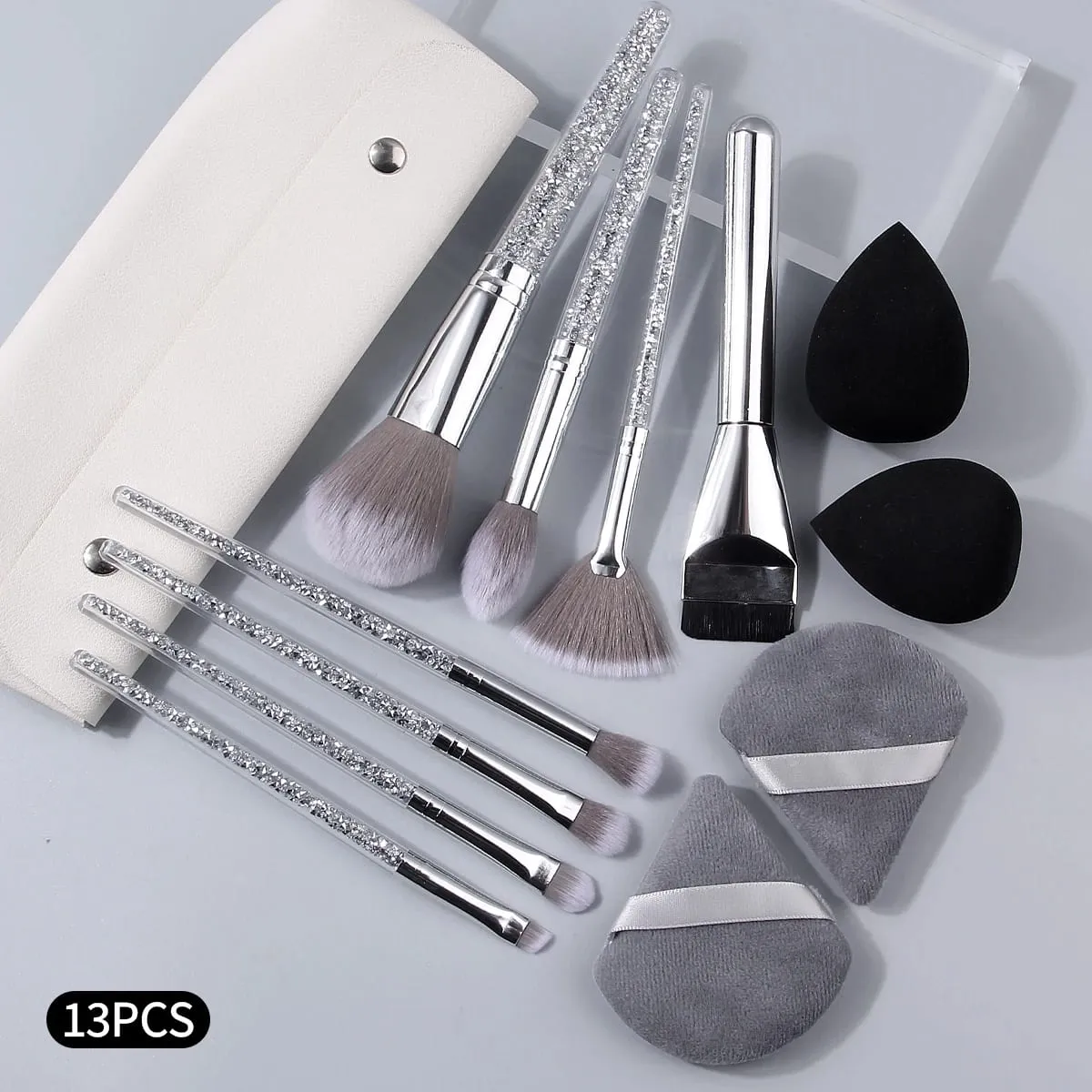 13PCS Silver Makeup Brush Set Plastic Transparency Diamond Handle Makeup Tool Set Makeup Gift Set Professional Makeup Brushes — image 2