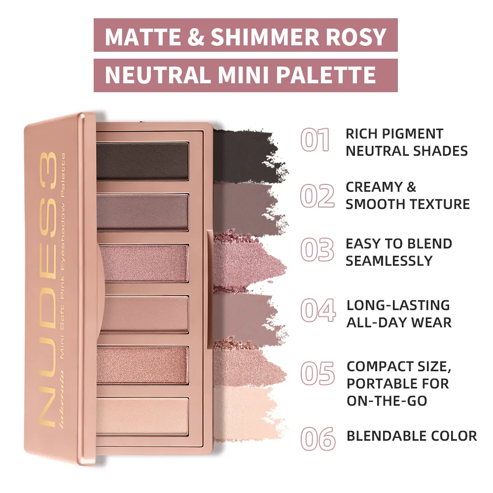 Soft Pink Eyeshadow Palette 6 Colors Matte Shimmer High Pigment Blendable Long Lasting Multi‑scene Eye Makeup Palette — image 3