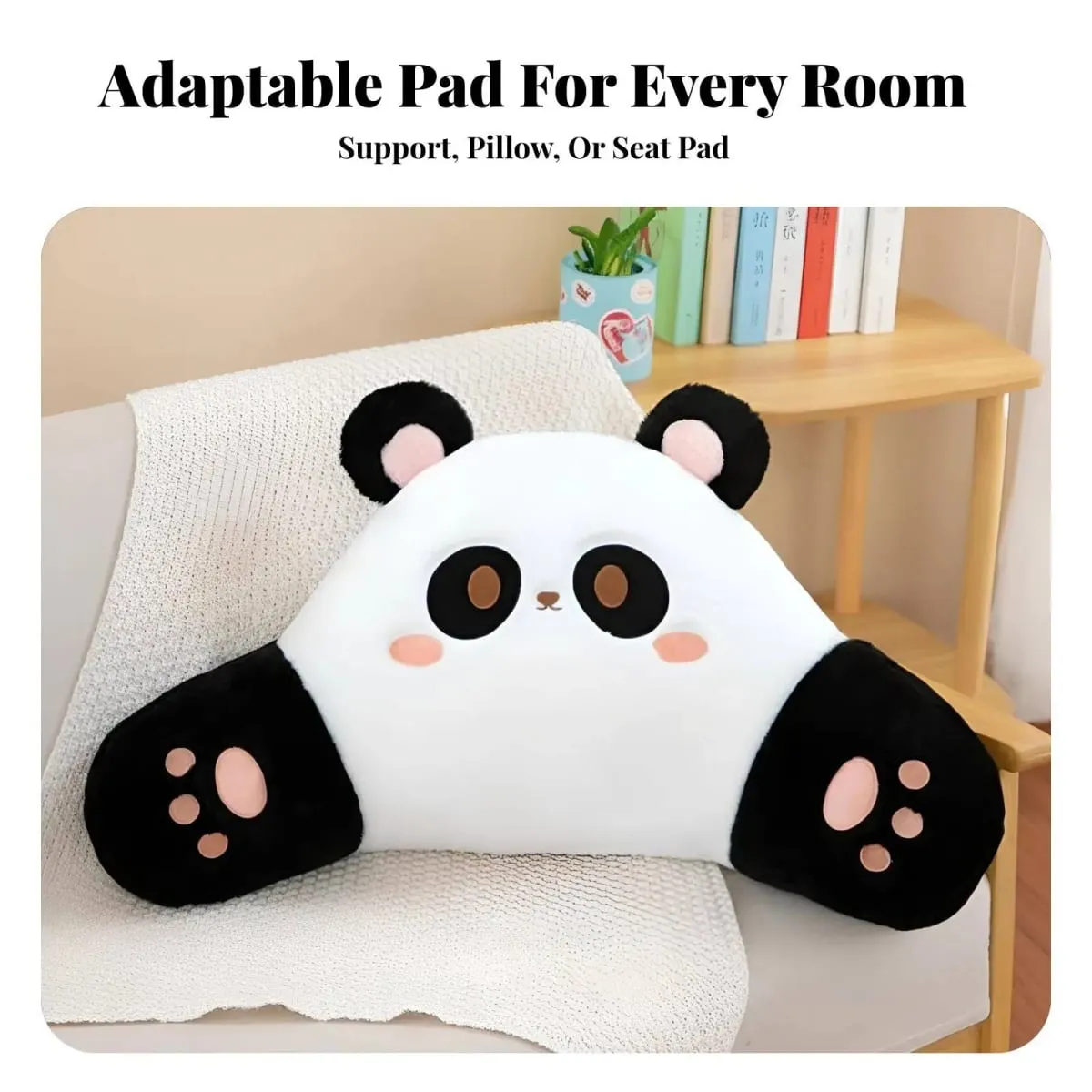 Panda Sofa Pillow Faux Sheepskin Black Cream Decorative Throw Living Room — image 3