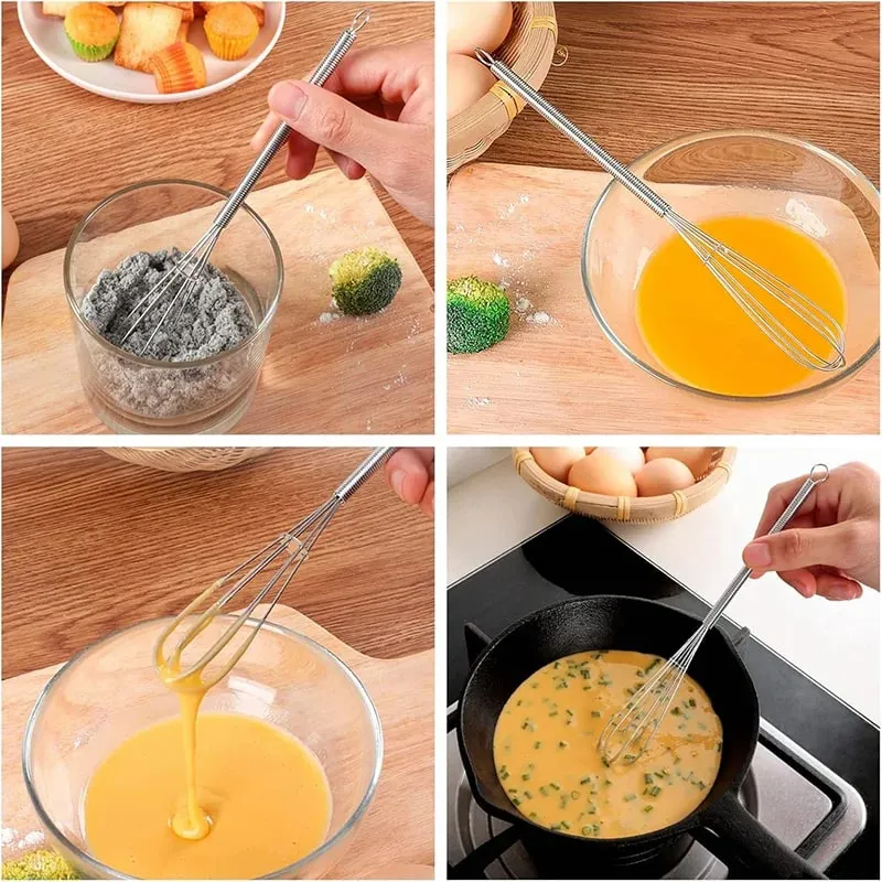 2/4Pcs Stainless Steel Mini Whisk Spring Coil Wire Egg Beater Handheld Egg Whisk Beater Manual Hand Whisker Kitchen Tiny Whisk — image 3