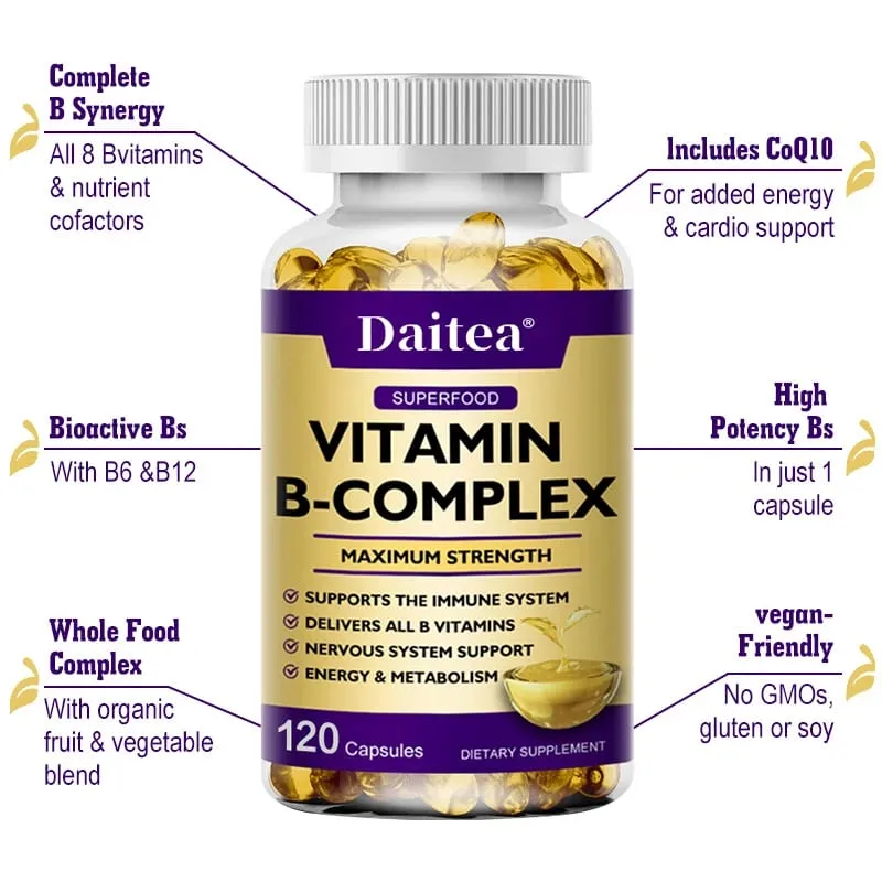 Vitamin B-Complex Capsules - Energy Immune & Nervous System Support Relieve Stress Improve Digestion — image 5